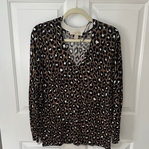 Michael Kors Brown Leopard Long Sleeve Sweater